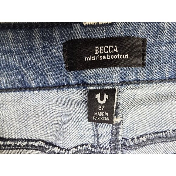 True Religion Size 27X34 Womens Becca Mid Rise Bootcut Blue Denim 5 Pocket Jeans - Picture 6 of 12